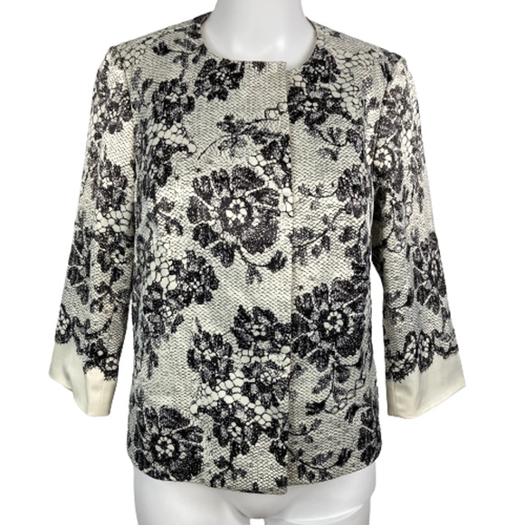 The‎ Limited Scandal Collection Jacket Blazer Sz S Black White Floral Lace Print - Picture 1 of 9